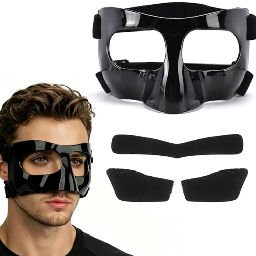 Nasenschutz, Nasenmaske Fussball, Nasenbeinbruch Maske Schwarz, Sport Gesichtsschutz Mit Polstern, Verstellbarer Elastikgurt Für Erwachsene Basketball Fußball