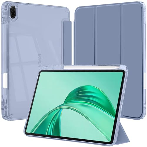 Custodia per Honor Pad X8b/Pad X10 2026/Pad X8a 2024 11 pollici Tablet con portapenna, retro trasparente chiaro sottile supporto antiurto, lavanda viola