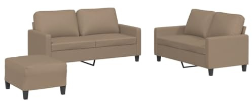 ULUYYUC 3-TLG. Sofagarnitur mit Kissen, 2-Sitzer Sofa Set mit Hocker, Kunstleder Couchgarnitur für Wohnzimmer, Modernes Polstersofa Set mit Fußhocker, Cappuccino-Braun