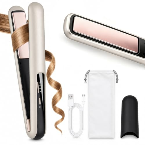 Glätteisen Mini Kabellos 5000mAh Akku - 2 in 1 Glätteisen Locken und Glätten | Reise Hair Straightener | Keramik Straight Klein für alle Haartypen | Cordless Flat Iron | Frizz Reduzieren（160-200℃）