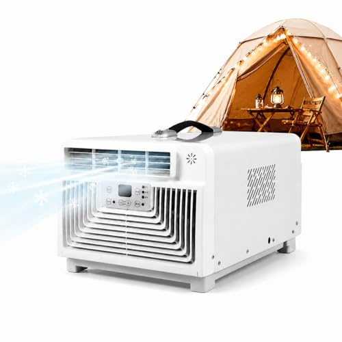 KPOUYYDS Aire Acondicionado Silencioso, Aire Acondicionado Portátil 3400 BTU, Sin Drenaje, 300W, Temporizador 12H, Panel Smart, Frío Rápido 5 Min (10m²), con Asa, para Camping, Tienda, Furgoneta