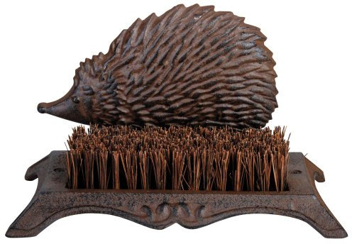 3 Stück Esschert Design Schuhabstreifer, Fußabtreter Motiv Igel aus Gusseisen mit Bürste, ca. 25 cm x 16 cm x 15 cm
