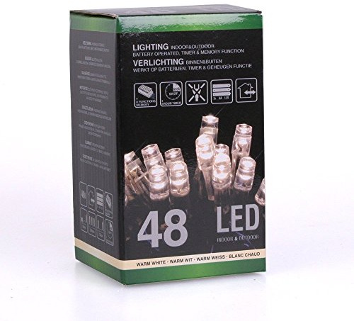 Led Lichterketten 48 Lämpchen (aussen + innen) warmweiß + Timer / Zeitschaltuhr + batteriebetrieben + 8 Funktionen