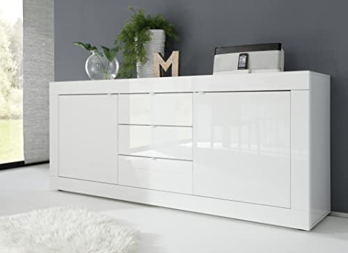 Web Convenienza Madia con 2 Ante e 3 Cassetti Made in Italy – Credenza Contenitore Collezione Basic per Soggiorno Cucina Ingresso Sala da Pranzo Mobile Design Moderno Originale Bianco Laccato Lucido