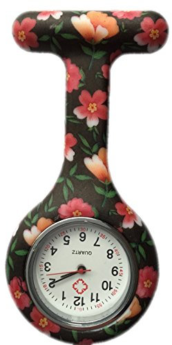 Boolavard ® TM Multi Couleurs infirmière Fob de Broche Montre de Tunique (Black + Orange)