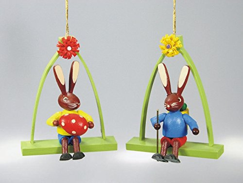 Rudolphs Schatzkiste Osterdekoration Sitzender Hase Bunt Strauchbehang Höhe 6cm NEU Osterdeko Osterhasenfigur Ostern Korb Osterei Frühling Erzgebirge Seiffen Hase Blumen