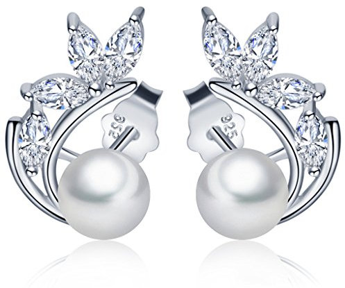 Unendlich U Elegant Kleeblatt Damen Ohrstecker 925 Sterling Silber Zirkonia Perlen Stecker Ohrringe Pearls Earrings