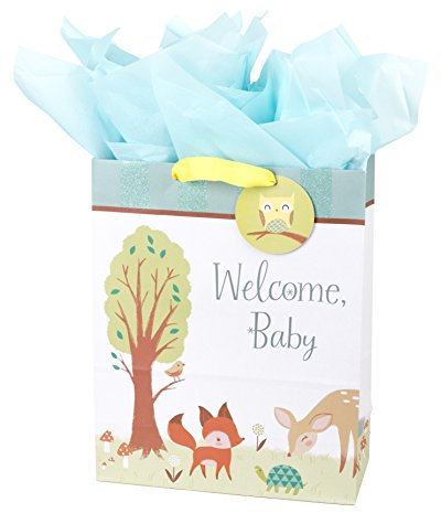 Hallmark Extra große Geschenktüte mit Seidenpapier für Babypartys, neue Eltern und mehr (Waldtiere) Tiere 15.50 in XL Tier