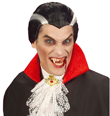 NET TOYS Perücke Vampir Halloween Draculaperücke Drakula Halloweenperücke Schwarz, Kostüm Zubehör, Einheitsgröße, Kunsthaar
