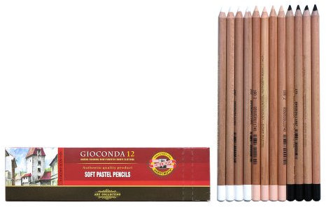 KOH-I-NOOR Pastellstifte 12er Hautfarben + Weiss + Schwarz Pastellkreide Stifte Set für Künstler Exclusiv farbig sortierte Pastell Farbstifte Zeichenstifte