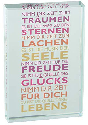 Glasquader Nimm Dir Zeit ..., Butzon&Bercker Qualität 9x6x1cm mit Expertise und Geschenkverpackung