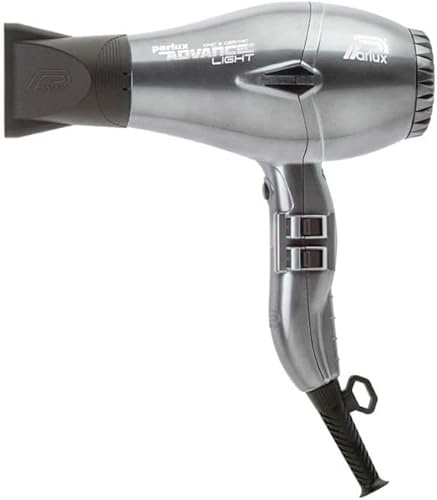Parlux Advance Light Ionic and Ceramic Hair Dryer in Graphite Grey Powerful, Quiet Lightweight Blow Dryer with 2 Speed Controls, 4 Heat Settings & 2 Nozzle Attachments. Made with Recycled Materials.