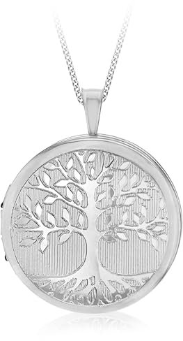 Tuscany Silver Women's 925 Sterling Silver Rhodium Plated 19.5 mm Round Tree of Life Locket Pendant on 25PG Panza Curb Chain of Length 46 cm/18 Inch