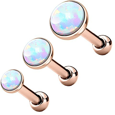 Piercingfaktor Tragus Piercing Helixpiercing Helix Ohr Cartilage Knorpel Stecker mit flachen Opal Steinen Rund Rosegold Weiß Set