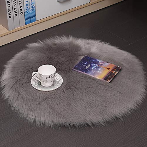 DQMEN Spitzenqualität Lammfellimitat Teppich, Kunstfell Dekofell Lammfellimitat Teppich Longhair Fell Nachahmung Wolle Bettvorleger Sofa Matte (Grau, 45 X 45 cm)