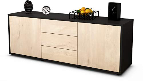 Stil.Zeit TV Schrank Lowboard Ameline, Korpus anthrazit matt, Front Holz Design Zeder (135x49x35cm), Push to Open Technik & Leichtlaufschienen