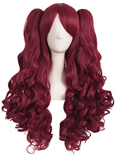 MapofBeauty 28 Zoll/70cm Lolita Lange Lockige 2 Pferdeschwanz 1 Perücke Cosplay Perücke (Blood Rot)