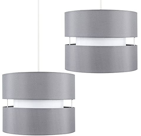 MiniSun | Modern 2 Tier Ceiling Light Shades in a Grey Finish | Pendant Lights, Home Décor & Improvement Essential | Set of 2 | 26cm Shade Width