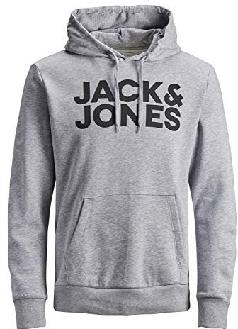 Herren Jack & Jones Corp Logo Sweat Hood Classic Kapuzen Sweatshirt Basic Sweater, Farben:Grau, Größe Pullover:XS