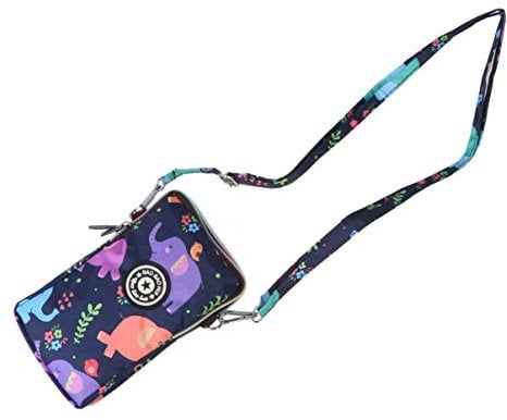 Fenical Borsa per Telefono con Cerniera Motivo Floreale Borsa a Tracolla Moda per Cellulare da Donna Collo Appeso per Shopping e Viaggio (Elefante Colorato)