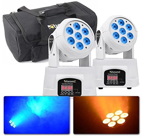 BeamZ MHL74 Movinghead Set mit Tasche BeamZ Moving head Set LED 4x9 Watt DMX DJ Licht, Discolicht Partylicht, bewegliche Köpfe Disco Licht, Soundgesteuert, Auto-Modus DJ Lichteffekte white