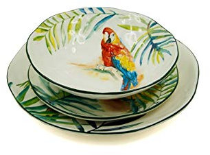 Service d'assiettes 18 pièces en céramique artisanale Jungle Parrot