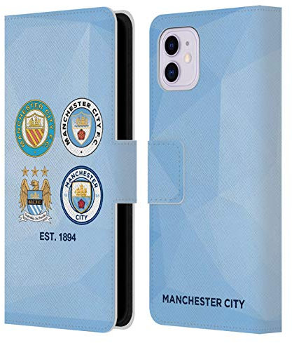 Head Case Designs Officially Licensed Manchester City Man City FC 1894 Sky Blue Geometric Historic Crest Evolution Leather Wallet Case Compatible With Apple iPhone 11