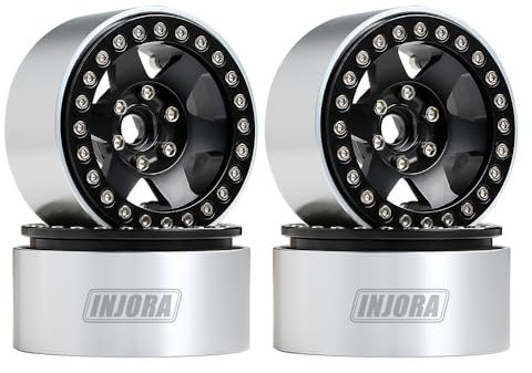 INJORA RC Felge 4pcs 1,9inch Beadlock Felgen Metall Räder Set für 1:10 RC Crawler Axial SCX10 Pro TRX4 VS4-10 Redcat Gen 8 7 Pro Enduro MST (Schwarz)