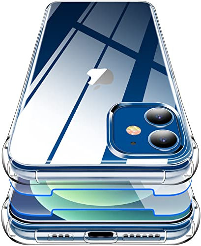 Garegce Case Compatible with iPhone 12, iPhone 12 Pro with 2 Packs Screen Protectors, Clear Silicone Shockproof Protective Cover Compatible with iPhone 12, iPhone 12 Pro 6.1 inch, Transparent