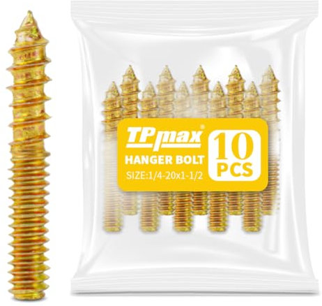 10 Pack 1/4-20 x 1-1/2 Inch Hanger Bolts Double Headed Bolts Self-Tapping Screw Hanger Bolts for Furniture (1/4-20 x 1-1/2)