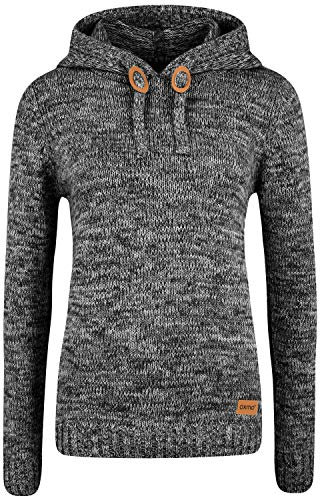 OXMO Philla Damen Strickpullover Kapuzenpullover Grobstrick Pullover mit Kapuze 100% Baumwolle Regular fit, Größe:M, Farbe:Black (799000)