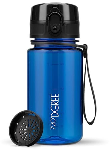 720°DGREE Botella Agua Niños 350ml “uberBottle“ - Tamiz-Fruta, crystalClear - Sin BPA, Prueba Fuga, Reutilizable - Cantimplora ligera - Water Bottle ideal para Escuela Infantil, Niña, Joven, de 3 Años