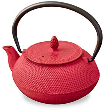 Roji Associates - Teiera in ghisa Nanbu Tekki, ARARE - Tipo rotondo, realizzata in Giappone, con colino da tè, finitura interna smaltata, vaso colorato, divieto di fuoco aperto (600 ml/rosso)