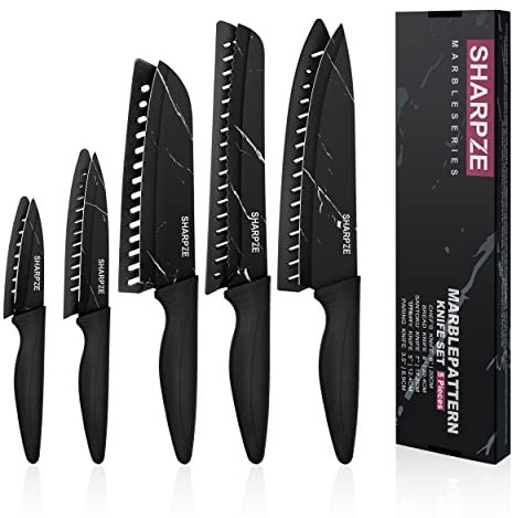 Kitchen Knife Set of 5 | Ultra Sharp Stainless Steel Blade I Kitchen Knives with Ergonomic Handle Include Paring, Utility, Santuko, Bread, Chef Knife & eBook