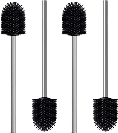 Nirox Set of 4 Silicone Toilet bowl brushes black - Loo brush heads with 7.7 cm diameter - Lavatory brush with stainless steel handle - WC cleaning brushes in elegant and classy design