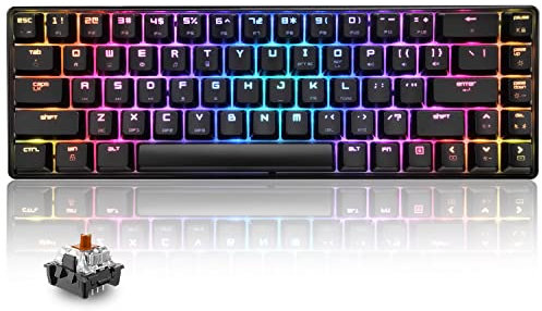 T8 RGB Gaming Keyboard 60% | Tactile Optical Brown Switch | Mini 60 Percent Wired Mechanical Keyboard | 18 Chroma LED Backlit Illuminated Keyboard | Compact 68 Keys | Detachable USB-C Cable | Black