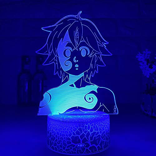 Luz de noche de anime 3D para niños Manga japonesa Los siete pecados capitales Lámpara de figura de ilusión 3D Meliodas Luz de noche de anime para la decoración del dormitorio del hogar