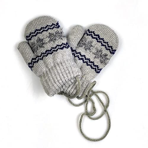 iNszkoos 0-3Y Kinder Winter Hängende Halshandschuhe, Unisex-Verdicken Warmer Fäustlinge, Schneeflocke Strickhandschuh, Vollfingerhandschuhe mit Schnur für Baby Kleinkind Kinder Mädchen Jungen