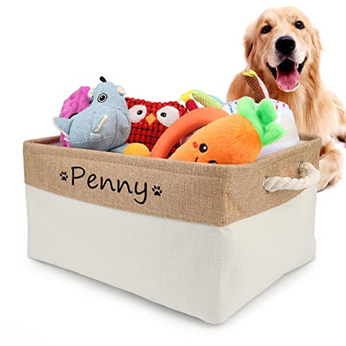 PIANG GOUER Aufbewahrungskorb für Hundespielzeug, Mit personalisiertem Kosenamen Faltbare rechteckige Aufbewahrungsbox für Organisation Katzen und Hundekleidung, Spielzeug(Beige,S)