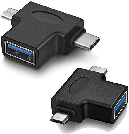 VMOJO 2in1 OTG Converter USB 3.0 to Micro USB and Type C Adapter USB3.0 Female to Micro USB Male and USB C/USB3.1 Male Connector (2 Pack)