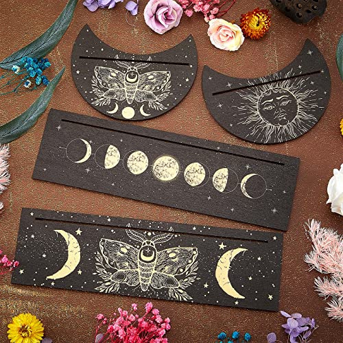 Queekay Supporto Carte Tarocchi in Legno 4 Alzata per Altare Carte Tarocchi delle Fasi Lunari Supporto Porta Carte di Tarocchi Modello Falena Solare Display a Forma Luna Rettangolare Divinazione