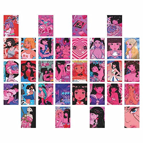 JHTPSLR WandcollageSet ästhetische Bilder rosa Raumdekoration Y2K Poster für Teenager Mädchen Kawaii Zimmer Dekor japanische Anime süße Mädchen bedruckte Fotos dekorative Postkarten Wandkunst Dekor
