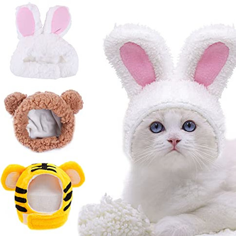 Nett Haustier Hut 3PCS Bunny Hat Cat Hasenhut für Katze Einstellbar Haustier Kopfbedeckung Hasenhasenhut mit Ohren Katze Kleine Hunde Haustierhut Niedliche Kopfschmuck Lustige Mütze Partykostüm