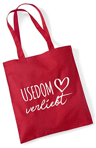 huuraa Stoffbeutel Usedom verliebt Präsent Einkaufstasche Classic Red 10 Liter Baumwolle Usedom Geschenkidee