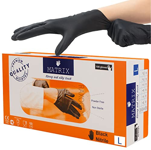 Einweghandschuhe Einmalhandschuhe | Nitril Handschuhe Gummihandschuhe Einweg Handschuhe | Puderfrei Latexfrei Nitrilhandschuhe (L, Schwarz, 100)