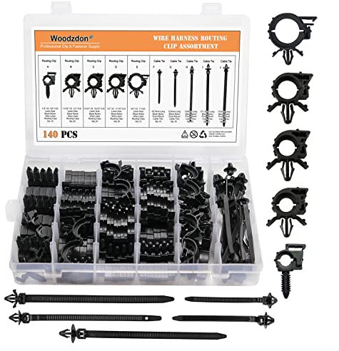 Woodzdon 140 Pcs Car Wire Loom Routing Clip Push Mount Cable Tie Assortment Heavy Duty Nylon 10 Different Size Automotive Wiring Harness Self Locking Zip Ties Strap Convoluted Conduit Universal Fit