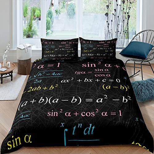 Loussiesd Jungen Mathe Bettbezug Set Mathematik Formel Bettwäsche Set 135x200cm Schwarz Bunt Zahlen Betten Set für Kinder Kinder Schlafzimmer Deko Mathe mit 1 Kissenbezug