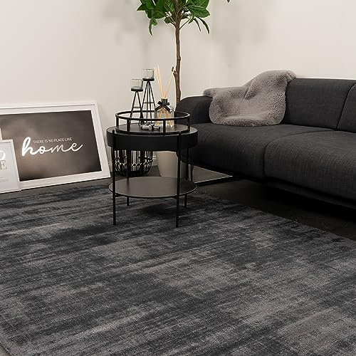 Consilio Concept 80 x 150 Teppich Wohnzimmer Anthrazit Seidenglanz luxuriöse Viskose moderner Wohnzimmerteppich weich Luxus Soft Zertifiziert Made in Germany Design Manufaktur Markenteppich Oeko TEX