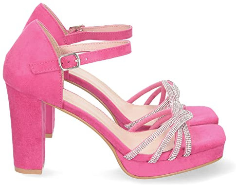 shoes&blues.es 69567-Sandalia de Tacon para Mujer, Comodo, Palas con Strass, y Cierre de Cremallera, Primavera Verano 2023. Talla 38 Fucsia