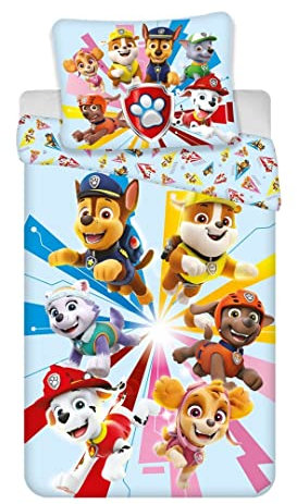 Paw Patrol Bettwäsche-Set, 100% Baumwolle, Bettbezug 140x200 cm + Kissenbezug